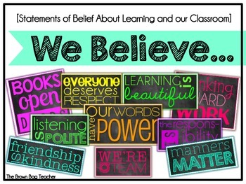 Preview of Classroom Expectations and Belief Subway Art: We Believe (Neon)