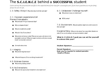 Preview of Classroom Expectations and Procedures: Science behind a successful student