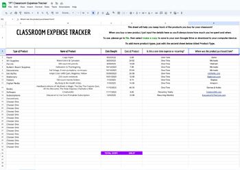 Preview of Classroom Expense Tracker