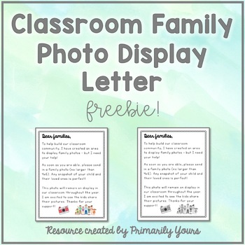 Preview of Classroom Family Photo Display Letter || FREEBIE