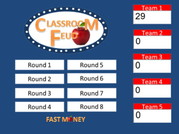 Preview of Classroom Feud template. Family Feud style game.  UP TO 5 TEAMS!