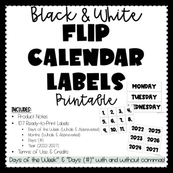 Preview of Classroom Flip Calendar Labels FREEBIE (Black & White)