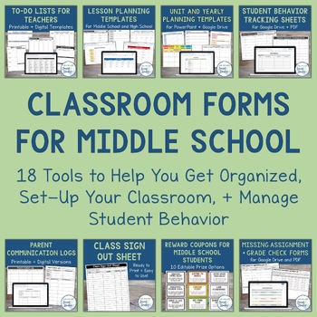 Preview of Classroom Forms for Middle School Teachers | Set-Up and Organization