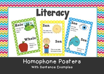 Preview of Classroom Frieze - 60 Homophone Posters with Sentence Examples