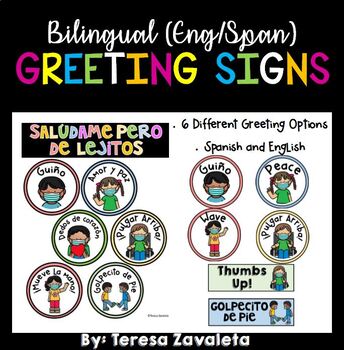 Preview of Classroom Greetings (Spanish and English): Salúdame pero de lejitos