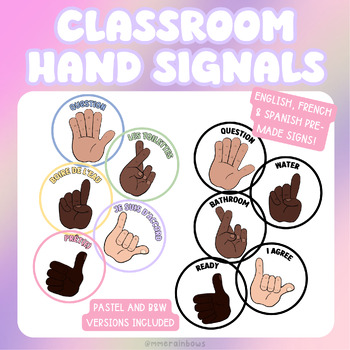 Preview of Classroom Hand Signal Signs - English, French & Spanish
