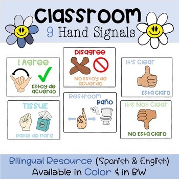 Preview of Hand signals for Classroom Management | Bilingual Resource | Classroom Decor