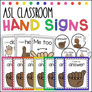 Preview of Classroom Hand Signals | Rainbow Theme | ASL
