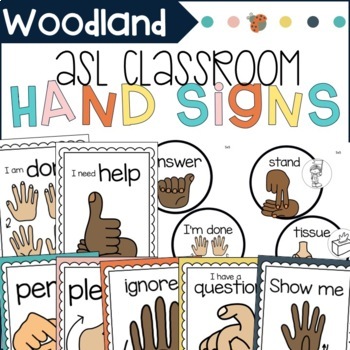 Preview of Classroom Hand Signals | Woodland Animal Theme | ASL