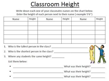 Preview of Classroom Height Chart