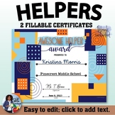 Classroom Helper Certificate Award