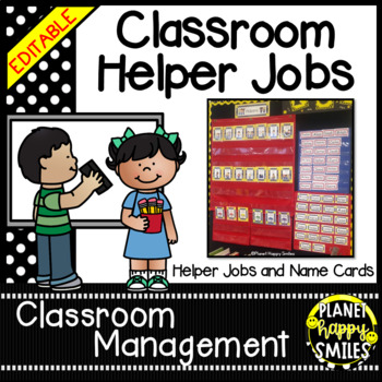 Preview of Classroom Helper Jobs (EDITABLE) - Black/White Polka Dots