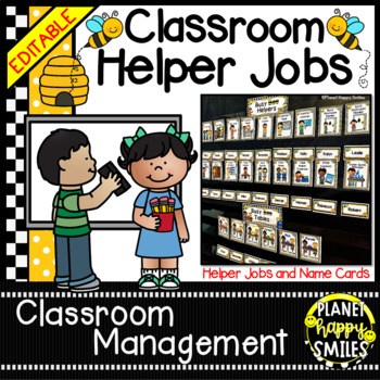 Preview of Classroom Helper Jobs (EDITABLE) - Busy Bees Theme