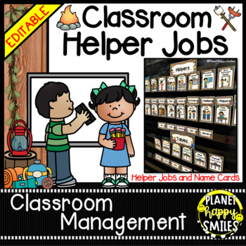Preview of Classroom Helper Jobs (EDITABLE) Camping Theme