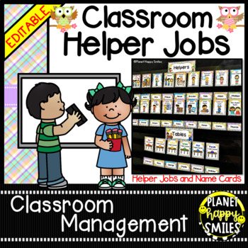 Classroom Helper Jobs (EDITABLE) ~ Hootin' Owl Theme (plai