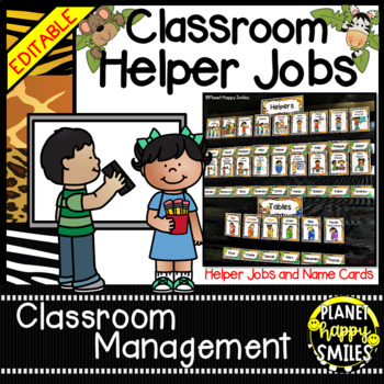 Preview of Classroom Helper Jobs (EDITABLE) - Jungle or Safari Theme with Animals