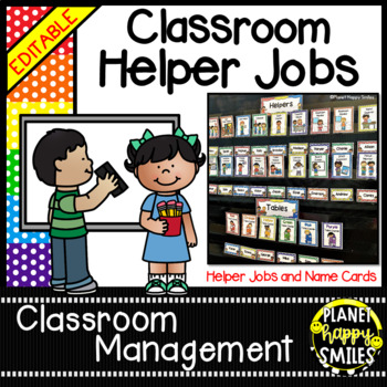 Preview of Classroom Helper Jobs (EDITABLE) - Multi Color Polka Dot Theme