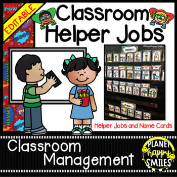 Preview of Classroom Helper Jobs (EDITABLE) - Super Hero Theme