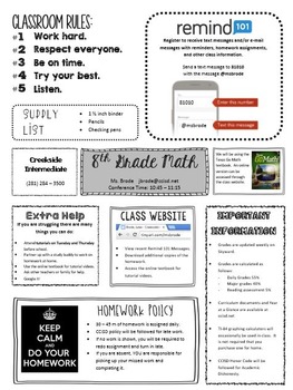 Preview of Classroom Info Sheet Syllabus Fun Editable Teacher Info Beginning of Year
