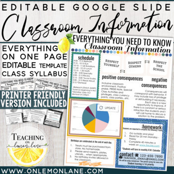 Preview of Classroom Information | Syllabus Class Info for Parents Editable Template Google