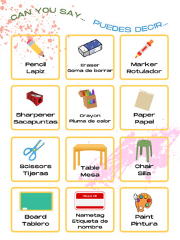 Preview of Classroom Items English & Spanish Vocab