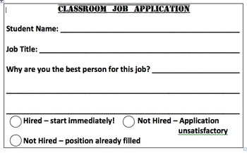 Preview of Classroom Job Application