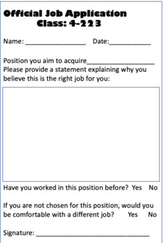 Preview of Classroom Job Application
