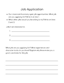 Preview of Classroom Job Application