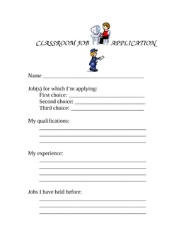 Preview of Classroom Job Application and Job Descriptions