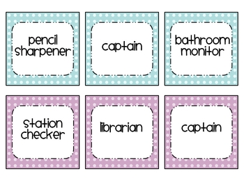 Classroom Job Labels-Polka Dots by Teach Play with Mrs J | TpT