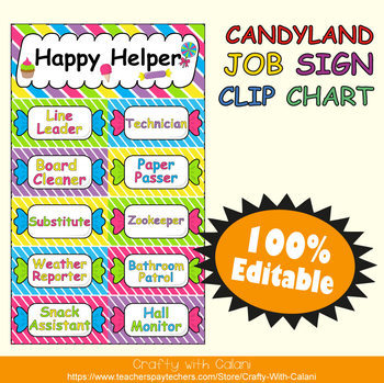 Preview of Classroom Job Sign Clip Chart in Candy Land Theme - 100% Editable