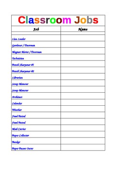 Preview of Classroom JobChart