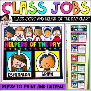 Preview of Editable Classroom Jobs | Class Helper Chart | Kid Name Tags NOT Included