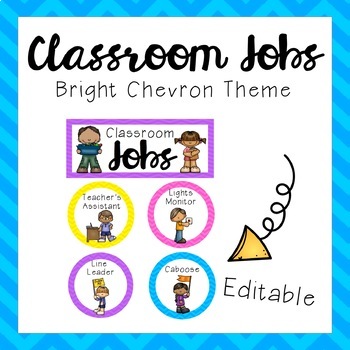 Preview of Classroom Jobs - Bright Chevron Theme