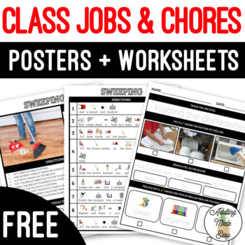 Preview of Classroom Jobs & Chores Posters & Worksheets FREEBIE