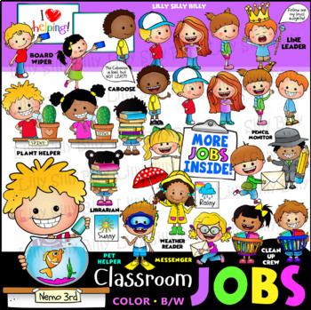 Preview of Classroom JOBS. Clipart in Color & Black/white. {Lilly Silly Billy}