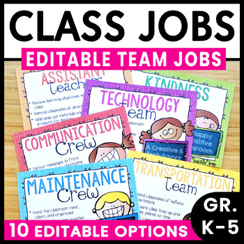 Preview of Editable Classroom Jobs, Team Jobs Chart, Class Helpers