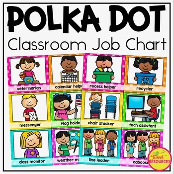 Preview of Classroom Jobs Clip Chart in Polka Dots with 50 editable cards!