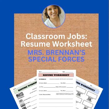 Preview of Classroom Jobs: Resume Worksheet