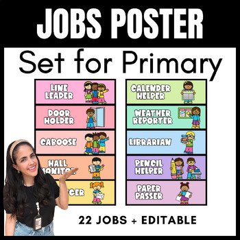 Preview of Classroom Jobs Set for Primary Class! Pastel Rainbow. *Editable on Canva!*