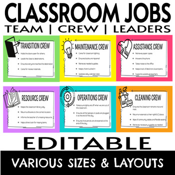 Preview of Classroom Jobs | Team or Group Jobs / Responsibilities