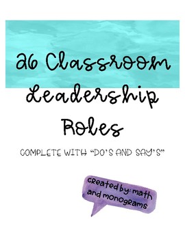 Preview of Classroom Jobs and Leadership Roles List
