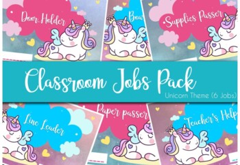 Preview of Classroom Jobs Flash cards - Unicorn Theme
