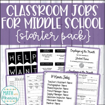 Preview of Classroom Jobs for Middle School Editable Starter Pack - Classroom Economy