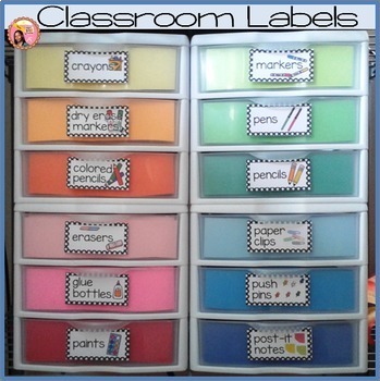 Preview of Editable Classroom Labels - Polka dot Borders with pictures