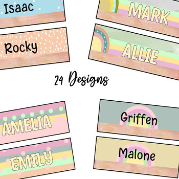 Classroom Labels, Boho Rainbow Student Name Tags, Editable Name Plates