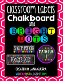 Classroom Labels: Chalkboard & Bright Dots (Editable)