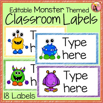 Preview of Monster Theme Classroom Labels - Editable