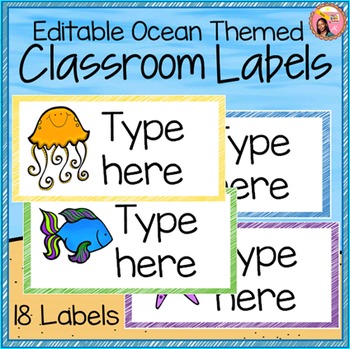 Preview of Ocean Theme Classroom Labels - Editable
