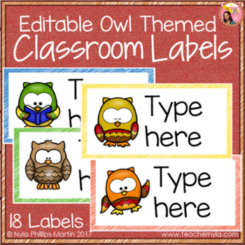 Preview of Owl Theme Classroom Labels - Editable